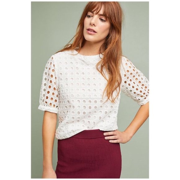Anthropologie Tops - Anthro Wolven Eudora Eyelet White Top